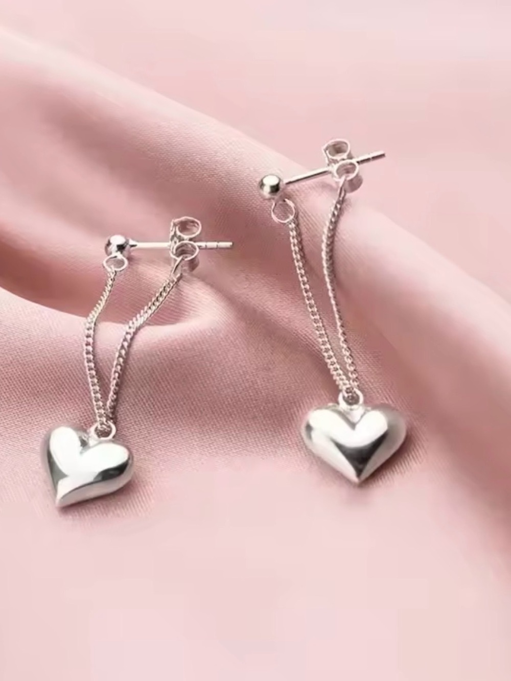 Silver Heart Drop Earrings - Women's Jewelry